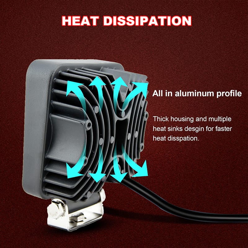 27 Watts square LED Work light heat dissipation