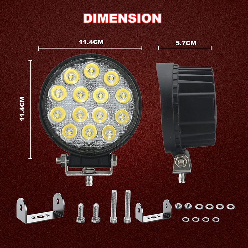 42Watts Round 2800 Lumens LED WORK LIGHT Size