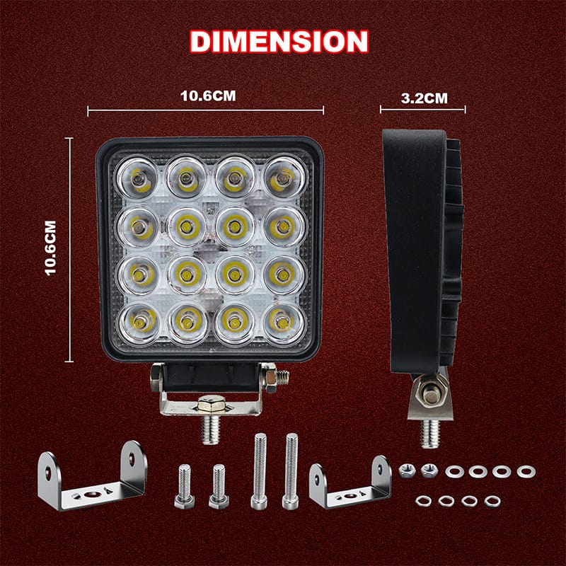 48W Square 1920 Lumens 4.2 LED Work Light Size