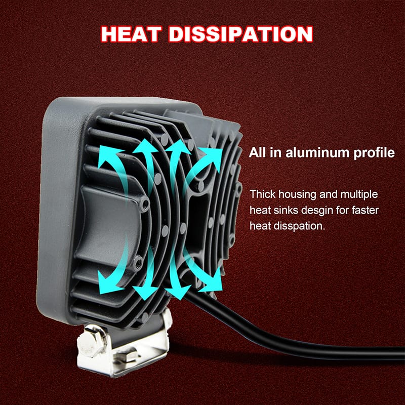 48W square 1920 lumens 4.2 inches LED Work Light cooling effect