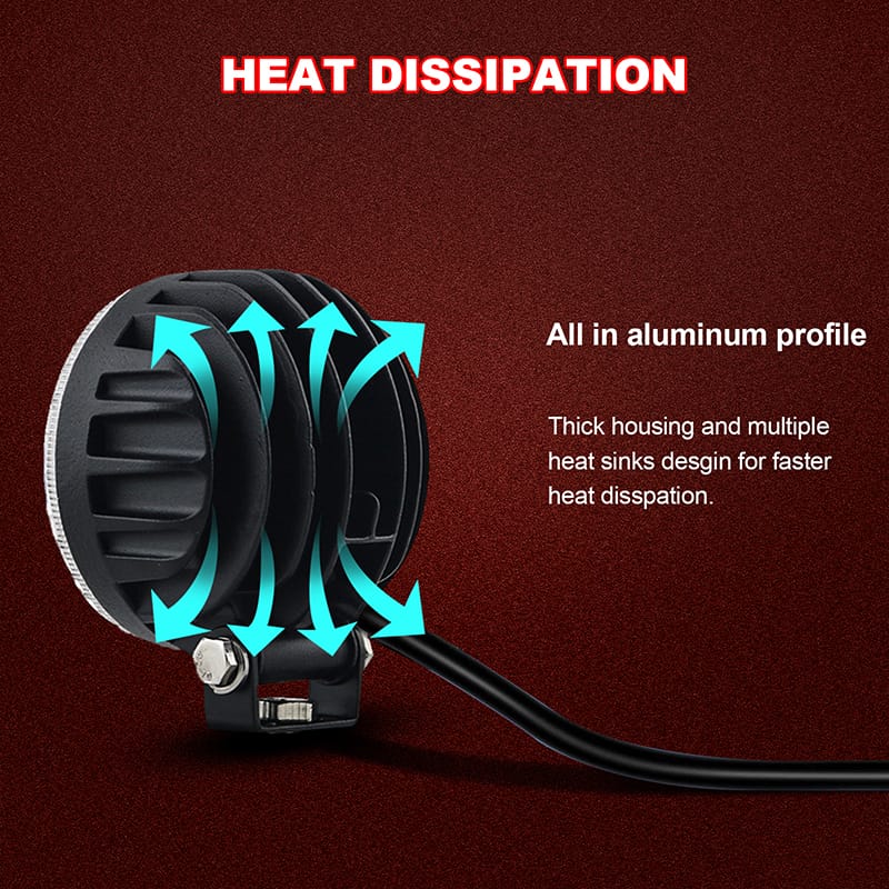 Clover Mini 12W Round 800 Lumens LED Work Light Cooling Effect
