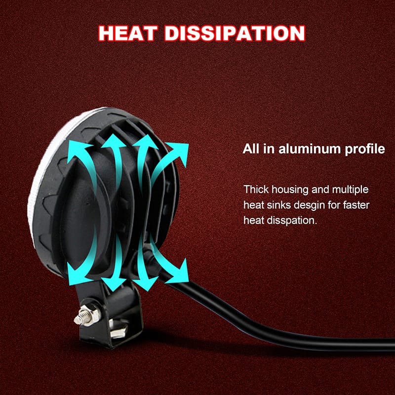 Round clover 9W led work light cooling