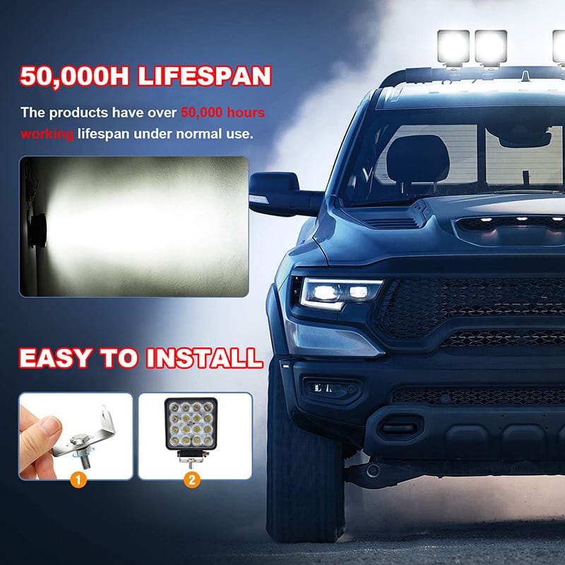 48W square 1920 lumens 4.2 inches LED Work Light for car