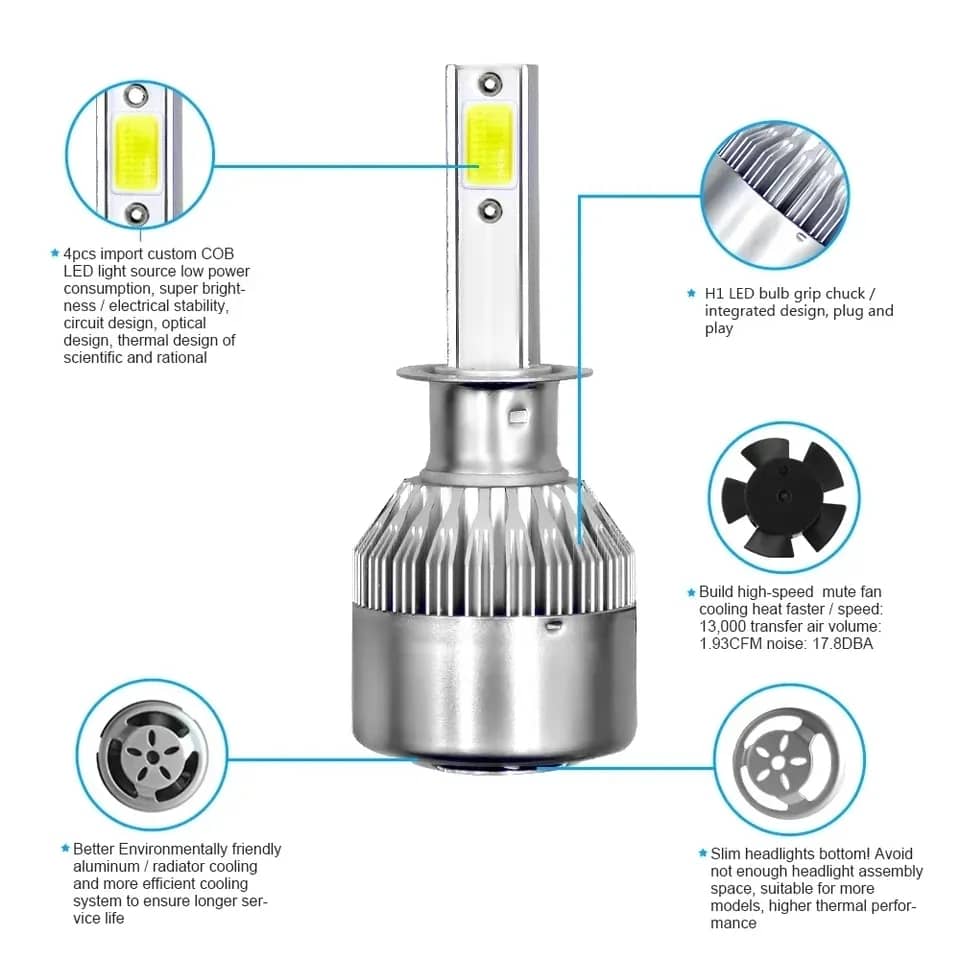 White COB C6 LED Headlight H1 H3 H4 H7 H8 H13 LED Headlight Bulbs for car accessories
