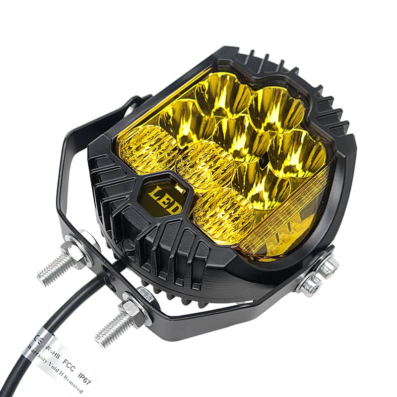7 Inch 75W Amber Yellow LED Work Light Side Shooter Off Road Driving Ligh top view